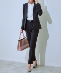 7days Life Styling | 【洗える】うすカルタテヨコストレッチパンツスーツ（ノーカラージャケット＋テーパードパンツ）(スーツセット)
