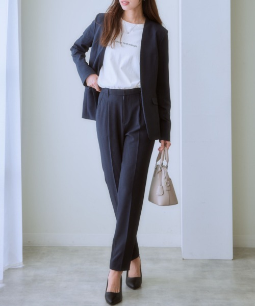 7days Life Styling（セブンデイズライフスタイリング）の「【洗濯機で洗える】うすカルタテヨコストレッチ　パンツスーツセット（スーツセット・レディース・ネイビー系/ブラック・S/LL/M/3L/L）」の10枚目の写真