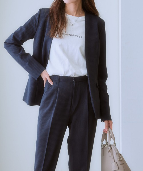 7days Life Styling（セブンデイズライフスタイリング）の「【洗濯機で洗える】うすカルタテヨコストレッチ　パンツスーツセット（スーツセット・レディース・ネイビー系/ブラック・S/LL/M/3L/L）」の9枚目の写真