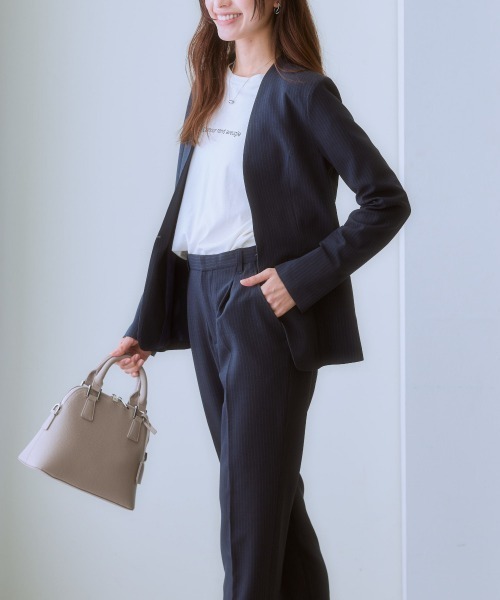 7days Life Styling（セブンデイズライフスタイリング）の「【洗濯機で洗える】うすカルタテヨコストレッチ　パンツスーツセット（スーツセット・レディース・ネイビー系/ブラック・S/LL/M/3L/L）」の11枚目の写真