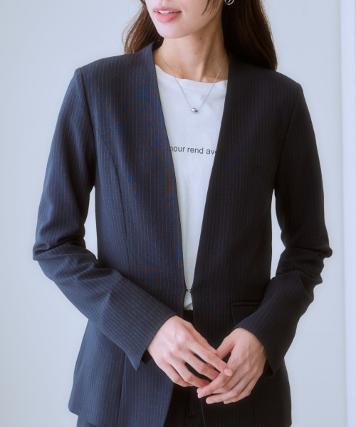 7days Life Styling（セブンデイズライフスタイリング）の「【洗濯機で洗える】うすカルタテヨコストレッチ　パンツスーツセット（スーツセット・レディース・ネイビー系/ブラック・S/LL/M/3L/L）」の12枚目の写真