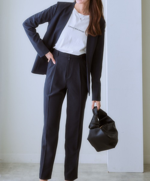 7days Life Styling（セブンデイズライフスタイリング）の「【洗濯機で洗える】うすカルタテヨコストレッチ　パンツスーツセット（スーツセット・レディース・ネイビー系/ブラック・S/LL/M/3L/L）」の13枚目の写真