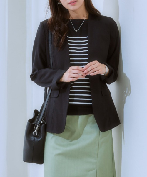 7days Life Styling（セブンデイズライフスタイリング）の「【洗濯機で洗える】うすカルタテヨコストレッチ　パンツスーツセット（スーツセット・レディース・ネイビー系/ブラック・S/LL/M/3L/L）」の3枚目の写真