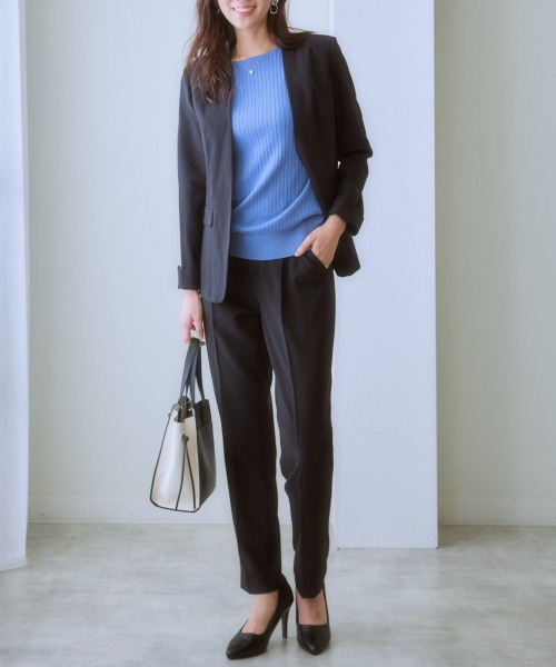 7days Life Styling（セブンデイズライフスタイリング）の「【洗濯機で洗える】うすカルタテヨコストレッチ　パンツスーツセット（スーツセット・レディース・ネイビー系/ブラック・S/LL/M/3L/L）」の20枚目の写真