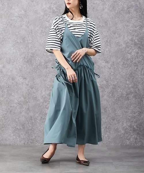 Soiunique（スワユニーク）の「サイドシャーリングキャミワンピース ［Soiunique］（ワンピース・レディース・モスグリーン/ブラック・M）」の4枚目の写真