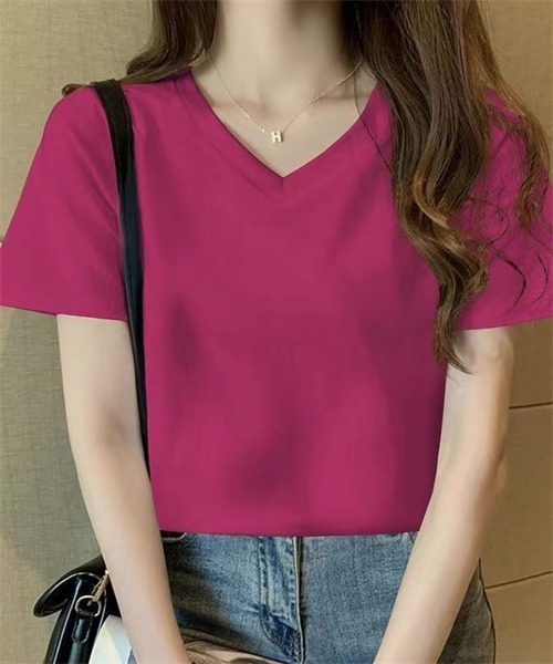 Dream garden（ドリームガーデン）の「Vネック半袖Tシャツ（Tシャツ/カットソー・レディース・ホワイト/ブラック/イエロー/オレンジ/グリーン/チェリーピンク/ターコイズブルー・M/L/XL/XXL）」の19枚目の写真