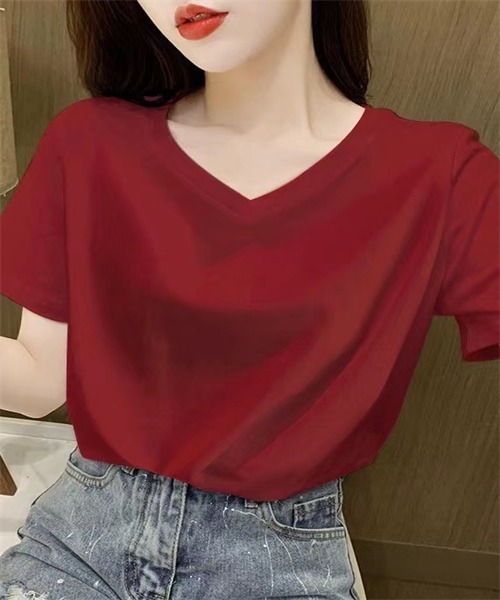 Dream garden（ドリームガーデン）の「Vネック半袖Tシャツ（Tシャツ/カットソー・レディース・ホワイト/ブラック/イエロー/オレンジ/グリーン/チェリーピンク/ターコイズブルー・M/L/XL/XXL）」の17枚目の写真