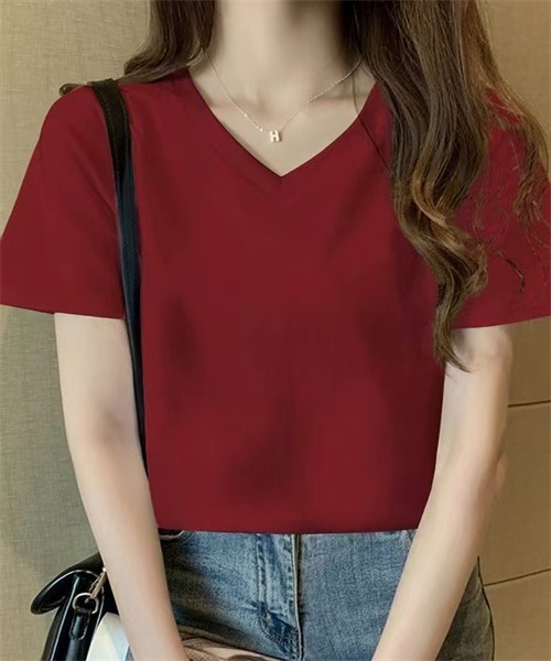 Dream garden（ドリームガーデン）の「Vネック半袖Tシャツ（Tシャツ/カットソー・レディース・ホワイト/ブラック/イエロー/オレンジ/グリーン/チェリーピンク/ターコイズブルー・M/L/XL/XXL）」の16枚目の写真
