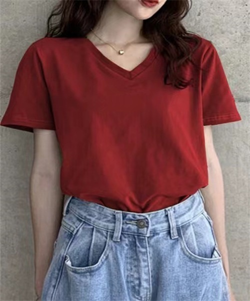 Dream garden（ドリームガーデン）の「Vネック半袖Tシャツ（Tシャツ/カットソー・レディース・ホワイト/ブラック/イエロー/オレンジ/グリーン/チェリーピンク/ターコイズブルー・M/L/XL/XXL）」の18枚目の写真