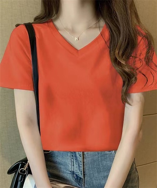 Dream garden（ドリームガーデン）の「Vネック半袖Tシャツ（Tシャツ/カットソー・レディース・ホワイト/ブラック/イエロー/オレンジ/グリーン/チェリーピンク/ターコイズブルー・M/L/XL/XXL）」の21枚目の写真