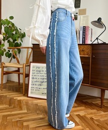 moment+ | サイドフリンジセミワイドデニムパンツ(デニムパンツ)