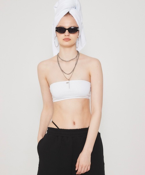 CRANK(クランク)の「韓国ブランド CRANK クランク METAL LOGO BRA TOP ブラトップ(チューブトップ・レディース・ホワイト/ブラック/杢グレー・ONE SIZE)」の5枚目の写真