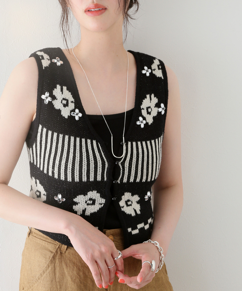 SLOBE citron.（スローブシトロン）の「SLOBE citron. Flowerニットベスト（ベスト・レディース・ブラック・FREE）」の12枚目の写真
