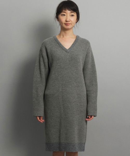 AMERICAN RAG CIE(アメリカンラグシー)の「MUNICH×AMERICAN RAG CIEラムウール片畦Vネックニットワンピース/212-MUM-MN152K08【WEB限定】(ワンピース・レディース・ブラック/グレー系その他・FREE)」の12枚目の写真