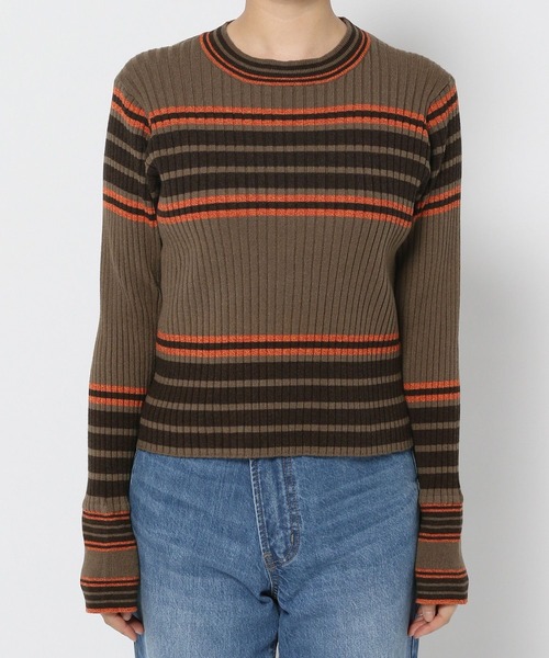 LOWRYS FARM（ローリーズファーム）の「ソデボタンマルチボーダーＬＳ　974483（ニット/セーター・レディース・アイボリー/ブラウン/パープル・FREE）」の14枚目の写真