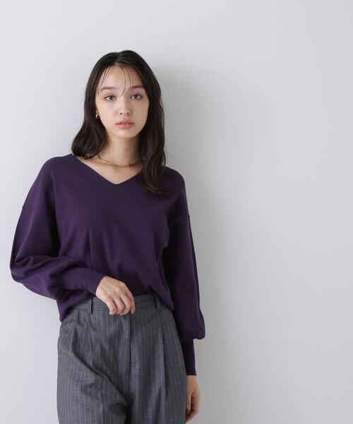 【NATURAL BEAUTY BASIC】ナチュラルビューティーベーシック セーター ニット Vネック 長袖 M 紫系 NATURAL BEAUTY BASIC（ナチュラルビューティーベーシック）の