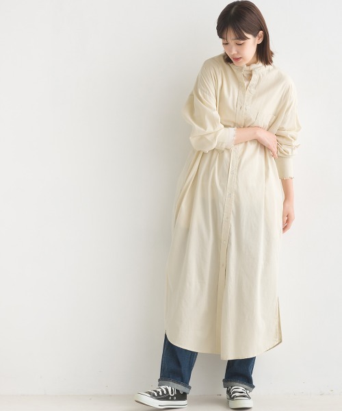 OMNES（オムネス）の「製品洗いブロードロングシャツワンピース長袖（シャツワンピース・レディース・ホワイト/ブラック系その他/ブルー/ブルー系その他/ピンク/ベージュ・FREE）」の4枚目の写真