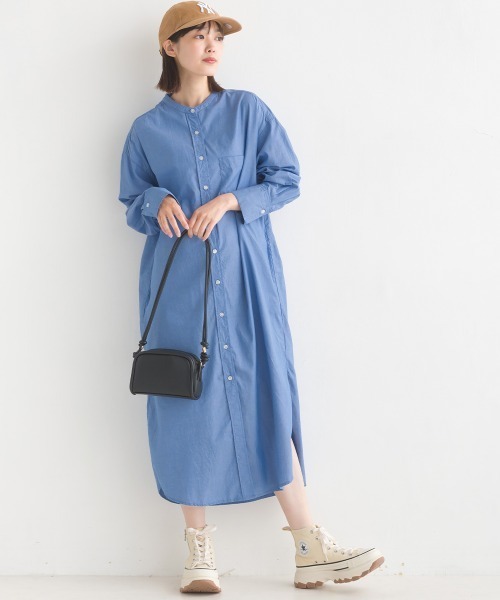 OMNES（オムネス）の「製品洗いブロードロングシャツワンピース長袖（シャツワンピース・レディース・ホワイト/ブラック系その他/ブルー/ブルー系その他/ピンク/ベージュ・FREE）」の5枚目の写真