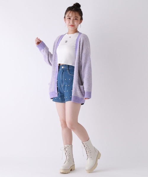 repipi armario（レピピ アルマリオ）の「フワフワエアリーカーディガン（カーディガン/ボレロ・キッズ・グリーン/パープル/グレー・SMALL/MEDIUM/LARGE）」の5枚目の写真