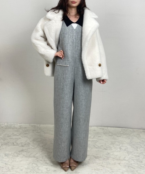 セール】深Vネックツイードオールインワン（サロペット/オーバーオール