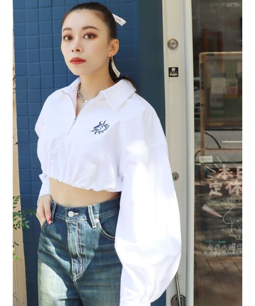 EVRIS（エヴリス）の「ハーフZIPルーズシャツ（シャツ/ブラウス・レディース・ブルー/ホワイト/グリーン・FREE）」の8枚目の写真