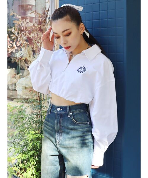 EVRIS（エヴリス）の「ハーフZIPルーズシャツ（シャツ/ブラウス・レディース・ブルー/ホワイト/グリーン・FREE）」の9枚目の写真