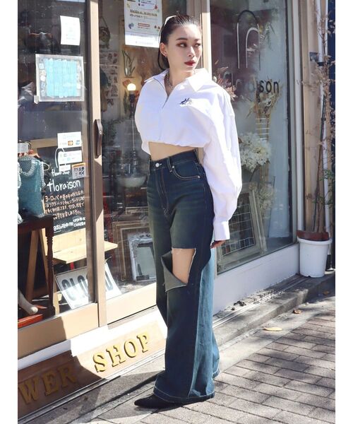 EVRIS（エヴリス）の「ハーフZIPルーズシャツ（シャツ/ブラウス・レディース・ブルー/ホワイト/グリーン・FREE）」の10枚目の写真