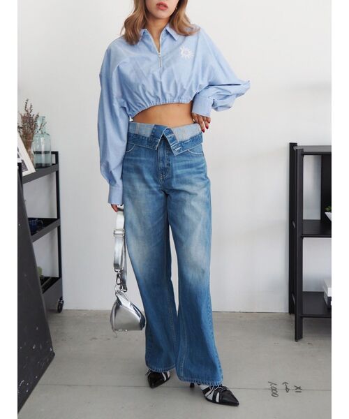 EVRIS（エヴリス）の「ハーフZIPルーズシャツ（シャツ/ブラウス・レディース・ブルー/ホワイト/グリーン・FREE）」の14枚目の写真