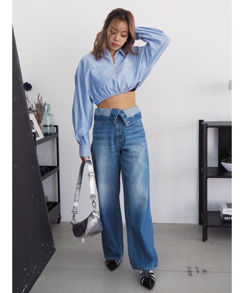 EVRIS（エヴリス）の「ハーフZIPルーズシャツ（シャツ/ブラウス・レディース・ブルー/ホワイト/グリーン・FREE）」の15枚目の写真