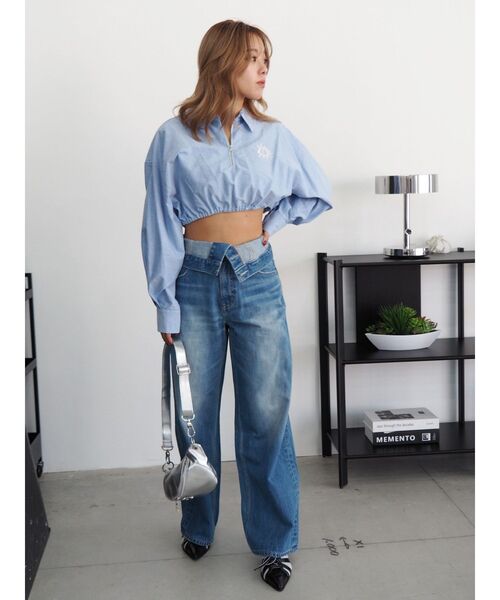 EVRIS（エヴリス）の「ハーフZIPルーズシャツ（シャツ/ブラウス・レディース・ブルー/ホワイト/グリーン・FREE）」の16枚目の写真