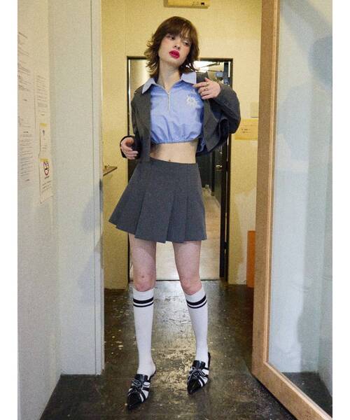 EVRIS（エヴリス）の「ハーフZIPルーズシャツ（シャツ/ブラウス・レディース・ブルー/ホワイト/グリーン・FREE）」の4枚目の写真