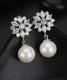 サンフラワー ビジュー × パール スウィング ピアス イヤリング
