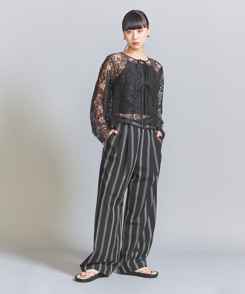 BEAUTY&YOUTH UNITED ARROWS(ビューティーアンドユースユナイテッドアローズ)の「レーヨンシルクネップ 2タック ストライプ パンツ(その他パンツ・レディース・オフホワイト/ブラック・S/M)」の7枚目の写真
