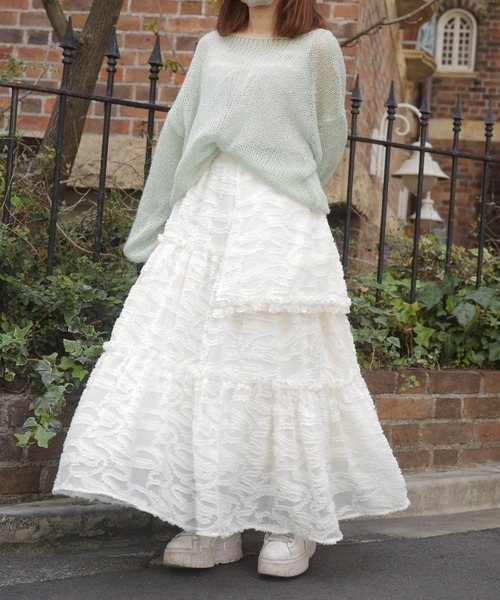 INTER FACTORY(インターファクトリー)の「ティアードフリルロングスカート made in INTER FACTORY(スカート・レディース・ホワイト/ブラック/ライトブルー・FREE)」の2枚目の写真