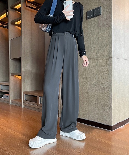 Miniministore（ミニミニストア）の「ワイドパンツ タック入り レディース（スラックス・レディース・ホワイト/ブラウン/ブラック/グレー・S/L/M）」の3枚目の写真