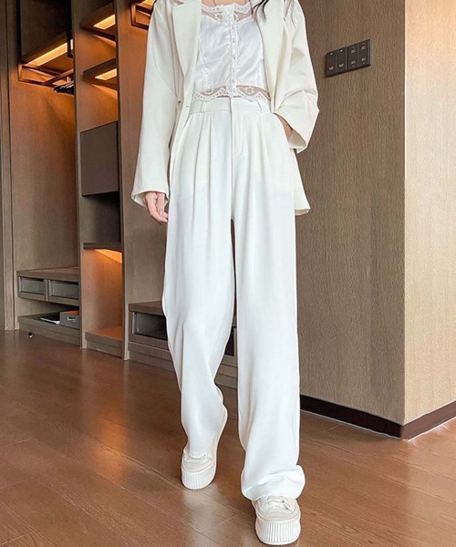 Miniministore（ミニミニストア）の「ワイドパンツ タック入り レディース（スラックス・レディース・ホワイト/ブラウン/ブラック/グレー・S/L/M）」の2枚目の写真