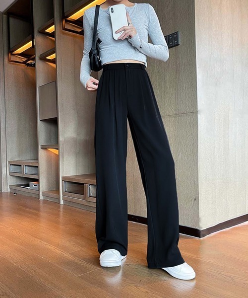 Miniministore（ミニミニストア）の「ワイドパンツ タック入り レディース（スラックス・レディース・ホワイト/ブラウン/ブラック/グレー・S/L/M）」の12枚目の写真