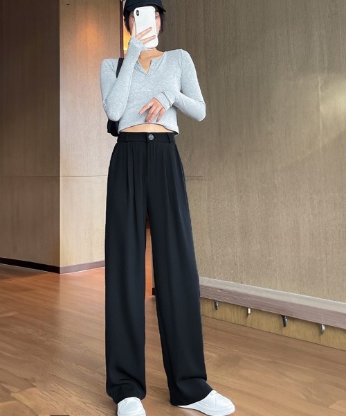 Miniministore（ミニミニストア）の「ワイドパンツ タック入り レディース（スラックス・レディース・ホワイト/ブラウン/ブラック/グレー・S/L/M）」の6枚目の写真