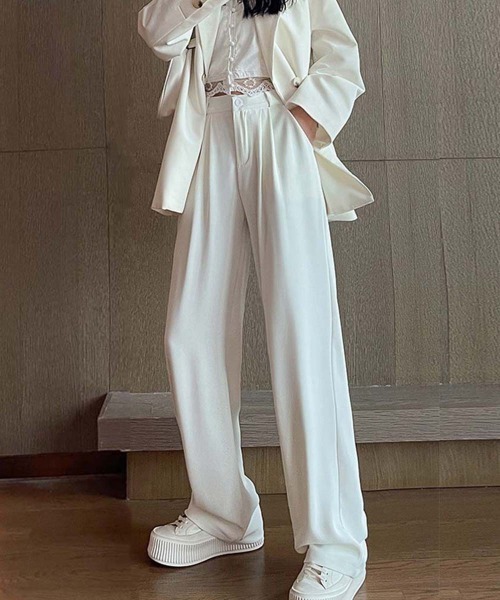 Miniministore（ミニミニストア）の「ワイドパンツ タック入り レディース（スラックス・レディース・ホワイト/ブラウン/ブラック/グレー・S/L/M）」の9枚目の写真