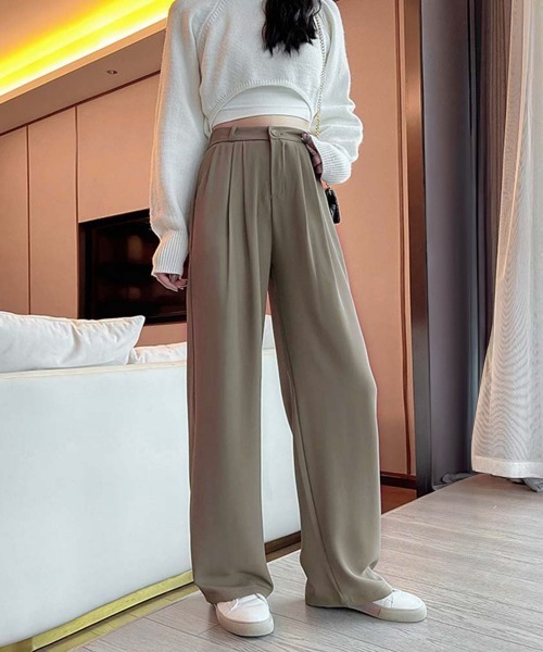 Miniministore（ミニミニストア）の「ワイドパンツ タック入り レディース（スラックス・レディース・ホワイト/ブラウン/ブラック/グレー・S/L/M）」の11枚目の写真