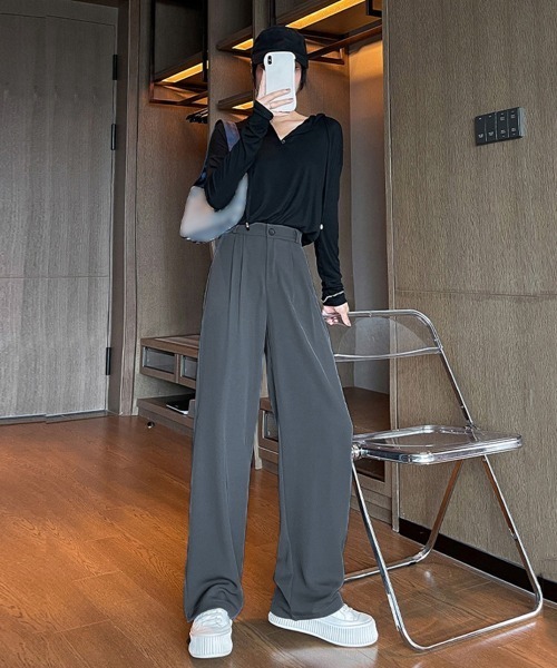 Miniministore（ミニミニストア）の「ワイドパンツ タック入り レディース（スラックス・レディース・ホワイト/ブラウン/ブラック/グレー・S/L/M）」の5枚目の写真