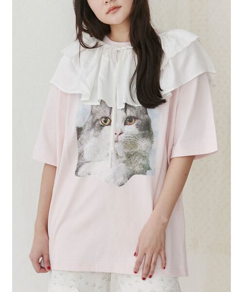 merry jenny（メリージェニー）の「ギンガムcat tee（Tシャツ/カットソー・レディース・オフホワイト/チャコールグレー/ブルー/ピンク・FREE）」の4枚目の写真