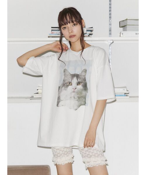 merry jenny（メリージェニー）の「ギンガムcat tee（Tシャツ/カットソー・レディース・オフホワイト/チャコールグレー/ブルー/ピンク・FREE）」の10枚目の写真