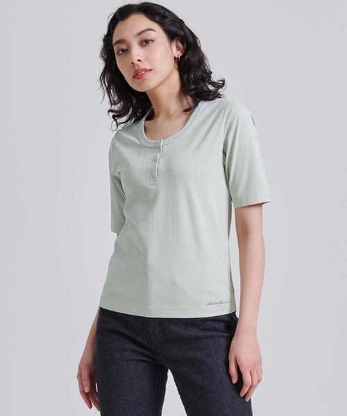 Eddie Bauer(エディーバウアー)の「プレーティング天竺 ヘンリーネック 半袖 Tシャツ(Tシャツ/カットソー・レディース・ライトグリーン/ダークオレンジ/ブラック・XL/L/M/S)」の1枚目の写真