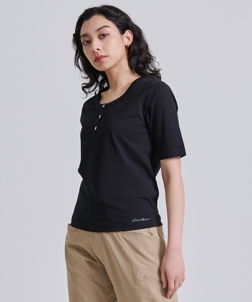 Eddie Bauer(エディーバウアー)の「プレーティング天竺 ヘンリーネック 半袖 Tシャツ(Tシャツ/カットソー・レディース・ライトグリーン/ダークオレンジ/ブラック・XL/L/M/S)」の2枚目の写真