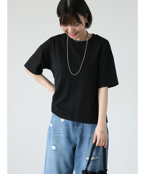 Lugnoncure(ルノンキュール)の「【抗菌防臭】クルーネック天竺Tシャツ(Tシャツ/カットソー・レディース・ブラック/チャコールグレー/オフホワイト・F)」の3枚目の写真