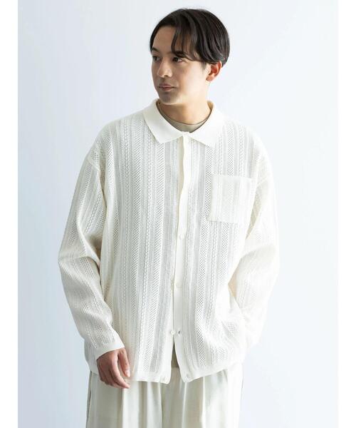 CRAFT STANDARD BOUTIQUE（クラフトスタンダードブティック）の「【ユニセックス】オープンワーク　シャツニットカーディガン（カーディガン/ボレロ・レディース・ネイビー/チャコールグレー/アイボリー・L/XL）」の21枚目の写真