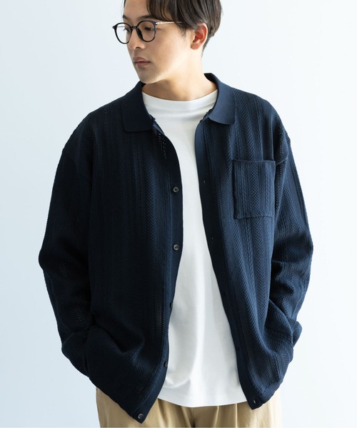 CRAFT STANDARD BOUTIQUE（クラフトスタンダードブティック）の「【ユニセックス】オープンワーク　シャツニットカーディガン（カーディガン/ボレロ・レディース・ネイビー/チャコールグレー/アイボリー・L/XL）」の3枚目の写真