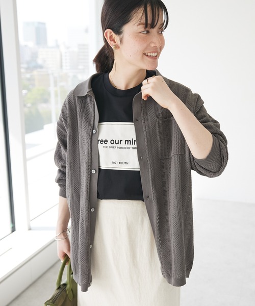 CRAFT STANDARD BOUTIQUE（クラフトスタンダードブティック）の「【ユニセックス】オープンワーク　シャツニットカーディガン（カーディガン/ボレロ・レディース・ネイビー/チャコールグレー/アイボリー・L/XL）」の2枚目の写真