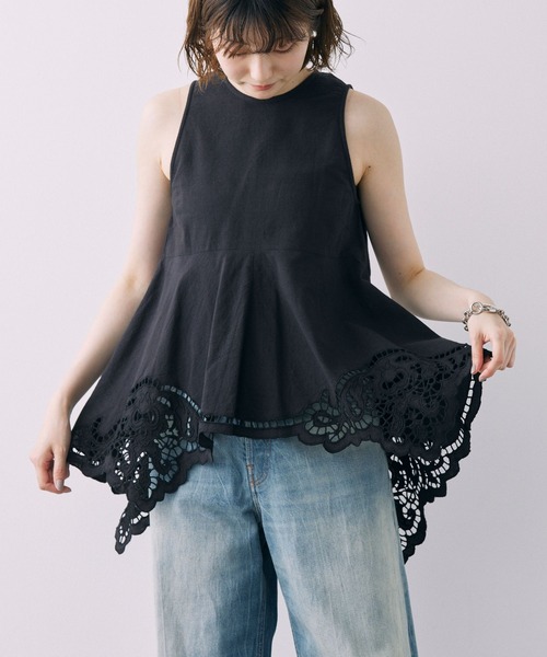 BABYLONE（バビロン）の「カットワークノースリブラウス（シャツ/ブラウス・レディース・ブラック・フリー）」の2枚目の写真